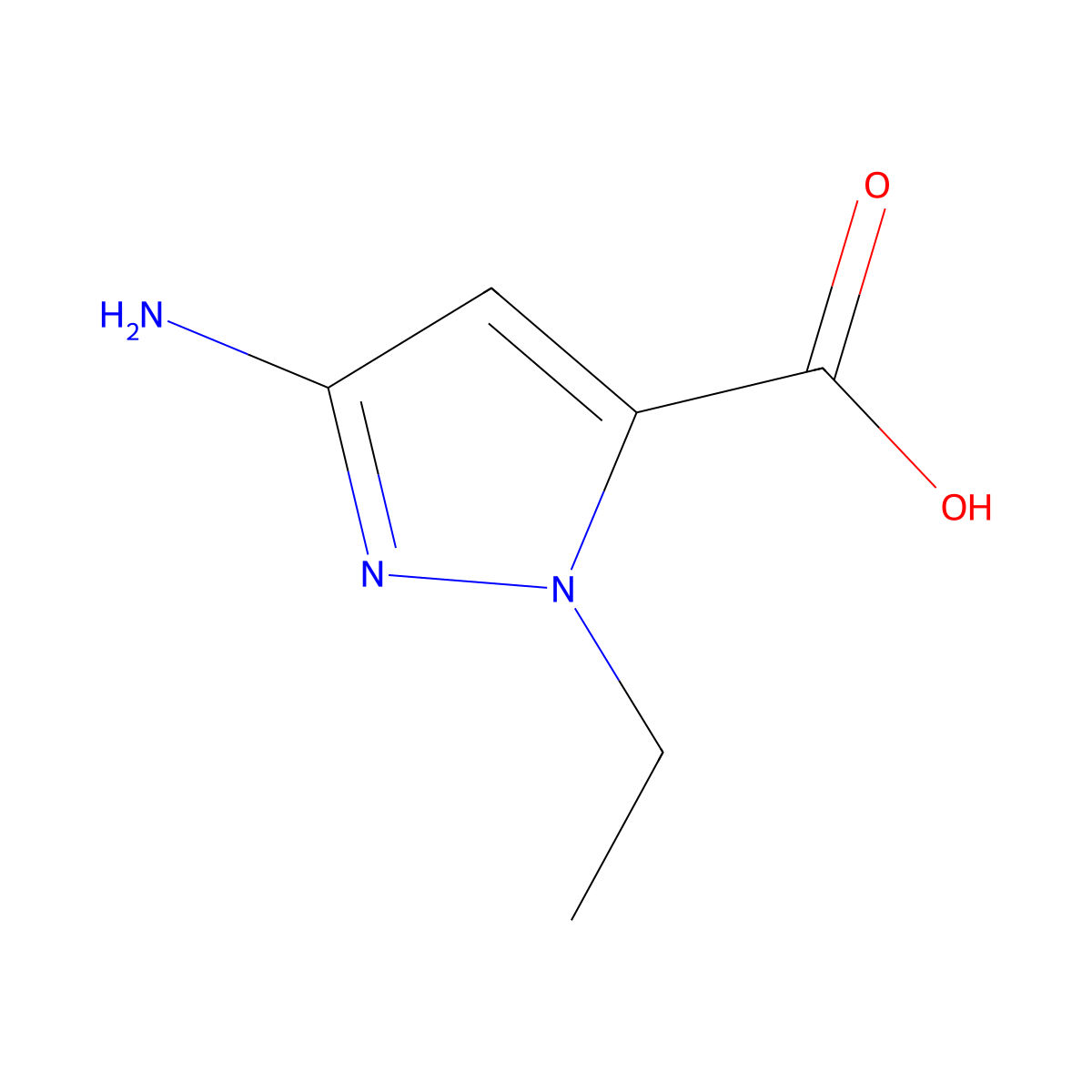 3-amino-1-ethyl-1H-pyrazole-5-carboxylic acid molecular structure, CAS 1006451-71-3