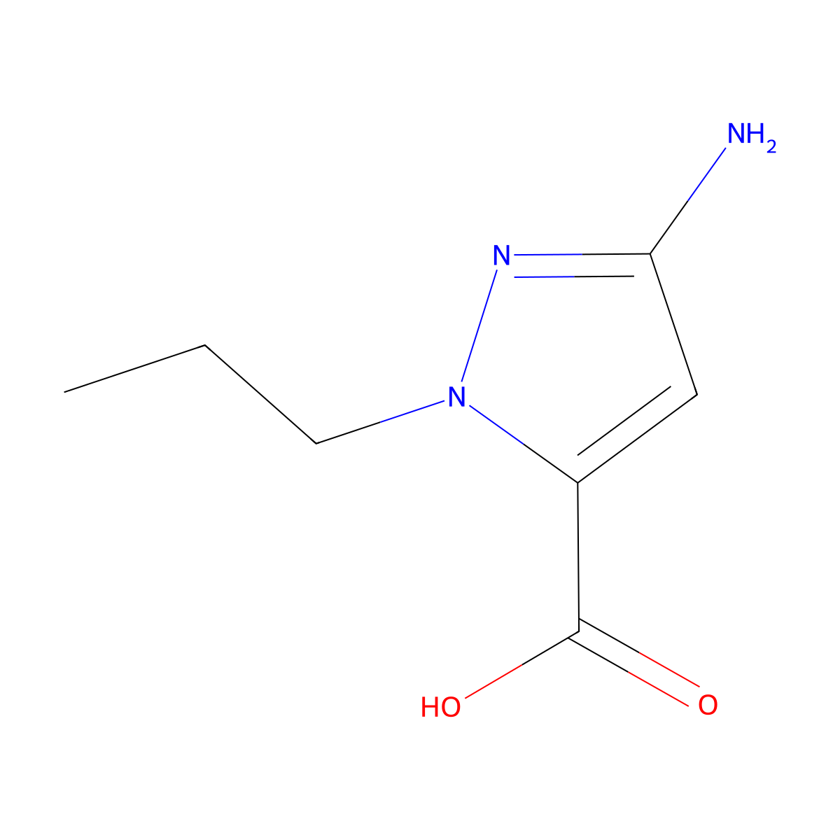 3-amino-1-propyl-1H-pyrazole-5-carboxylic acid molecular structure, CAS 1006451-75-7