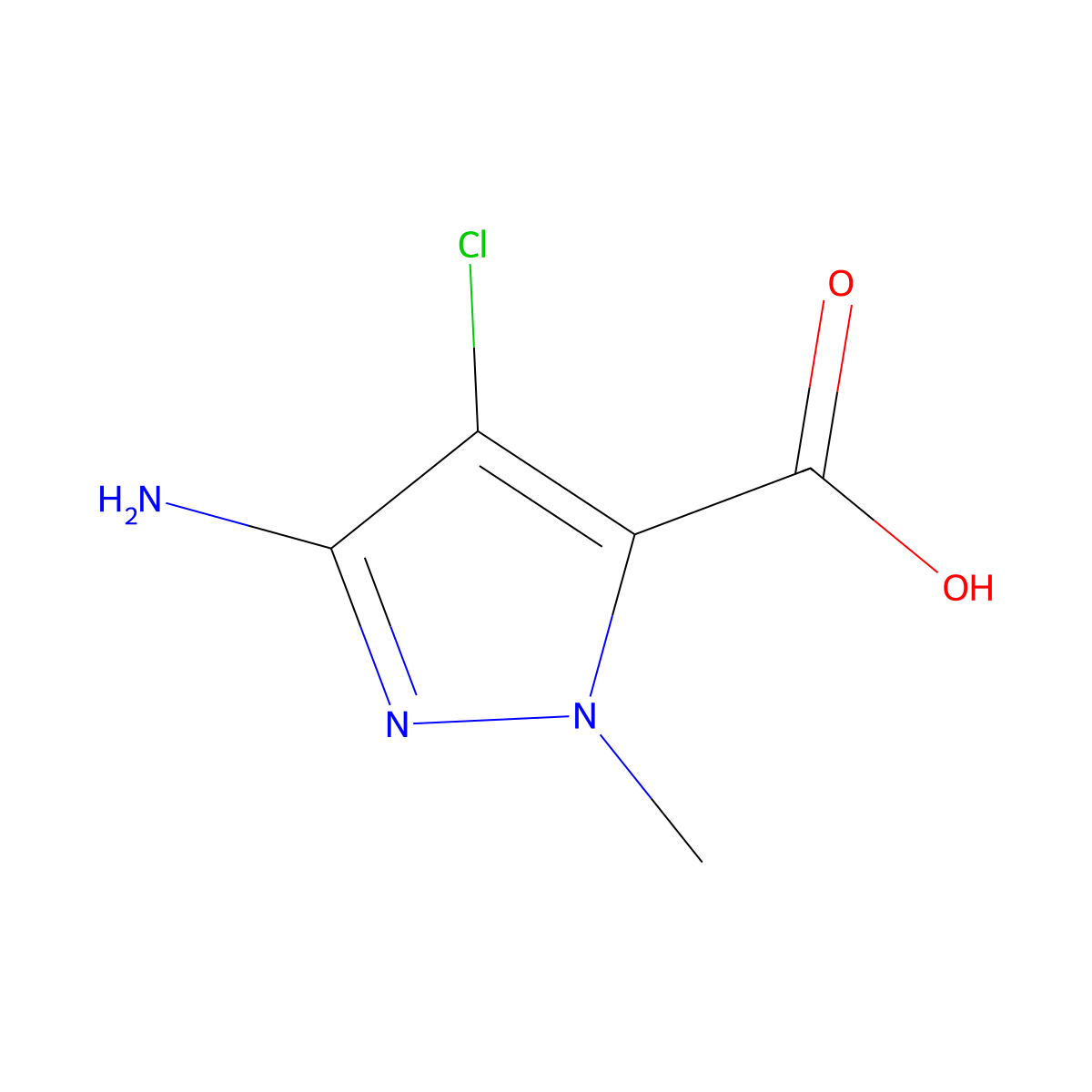 3-Amino-4-chloro-1-methyl-1H-pyrazole-5-carboxylic acid molecular structure, CAS 1006451-86-0
