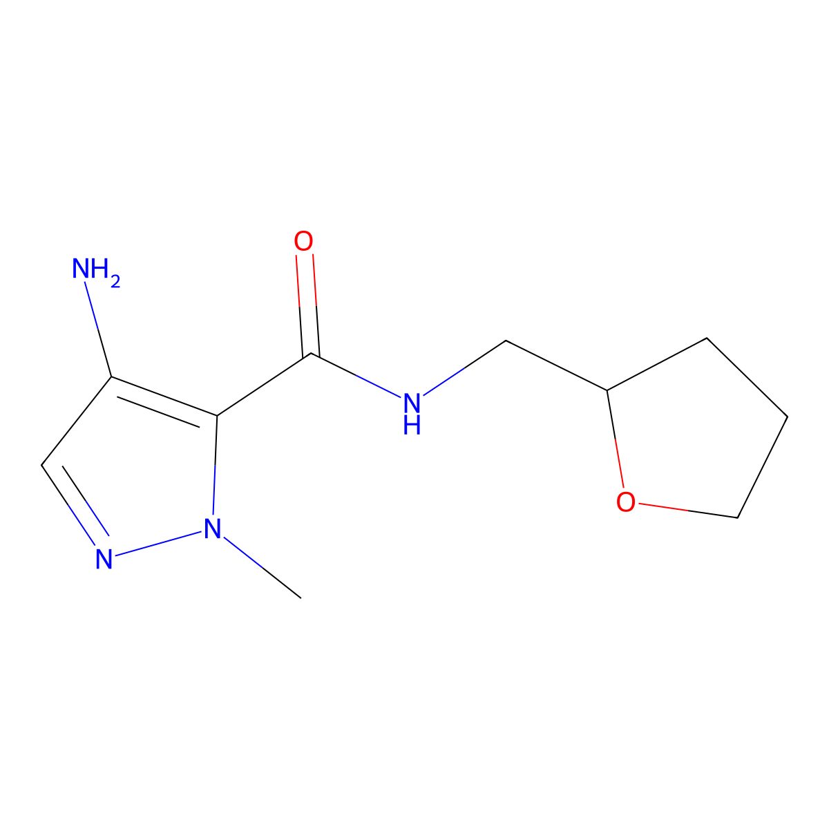4-Amino-1-methyl-N-(tetrahydrofuran-2-ylmethyl)-1H-pyrazole-5-carboxamide molecular structure, CAS 1006452-07-8