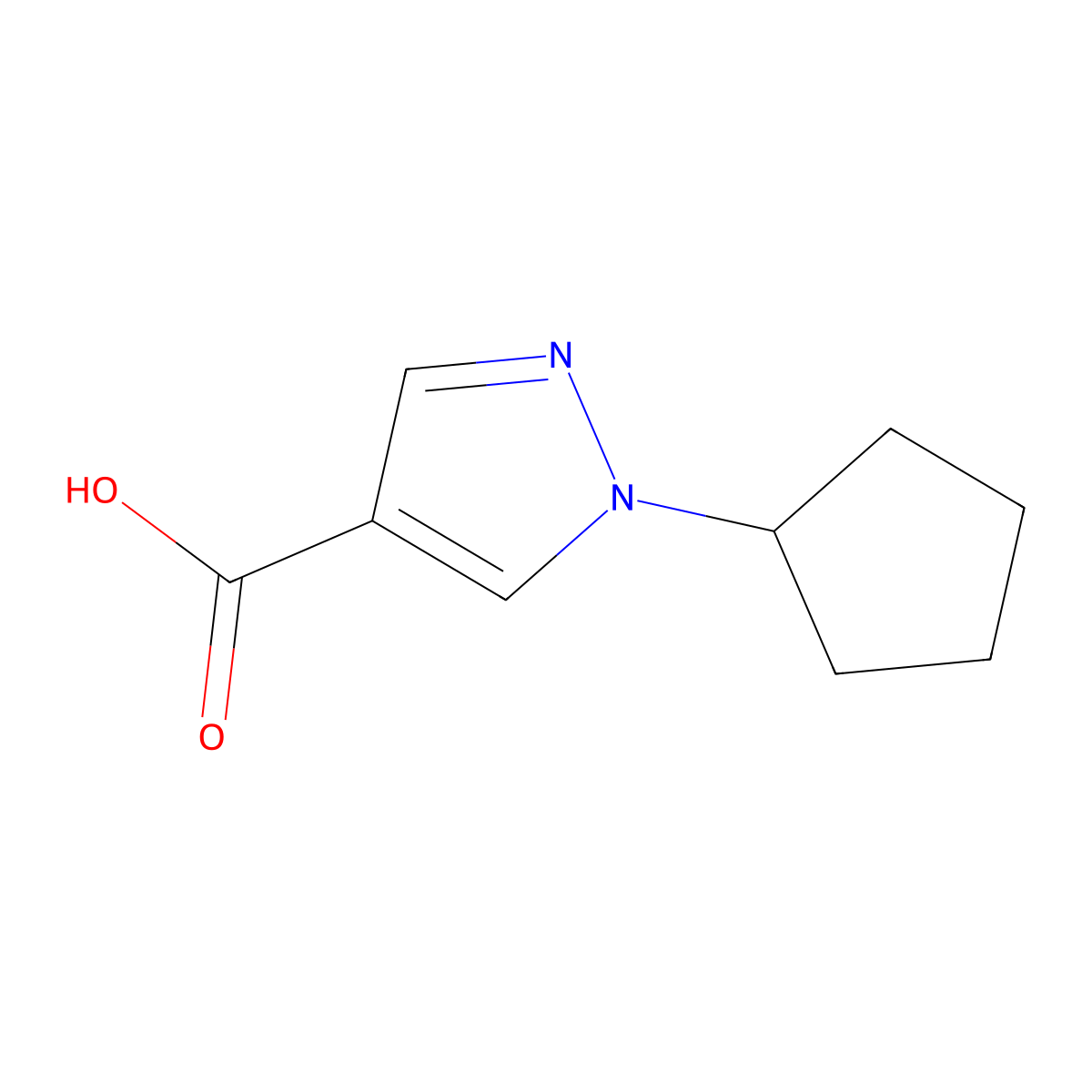 1-cyclopentyl-1H-pyrazole-4-carboxylic acid molecular structure, CAS 1006452-51-2