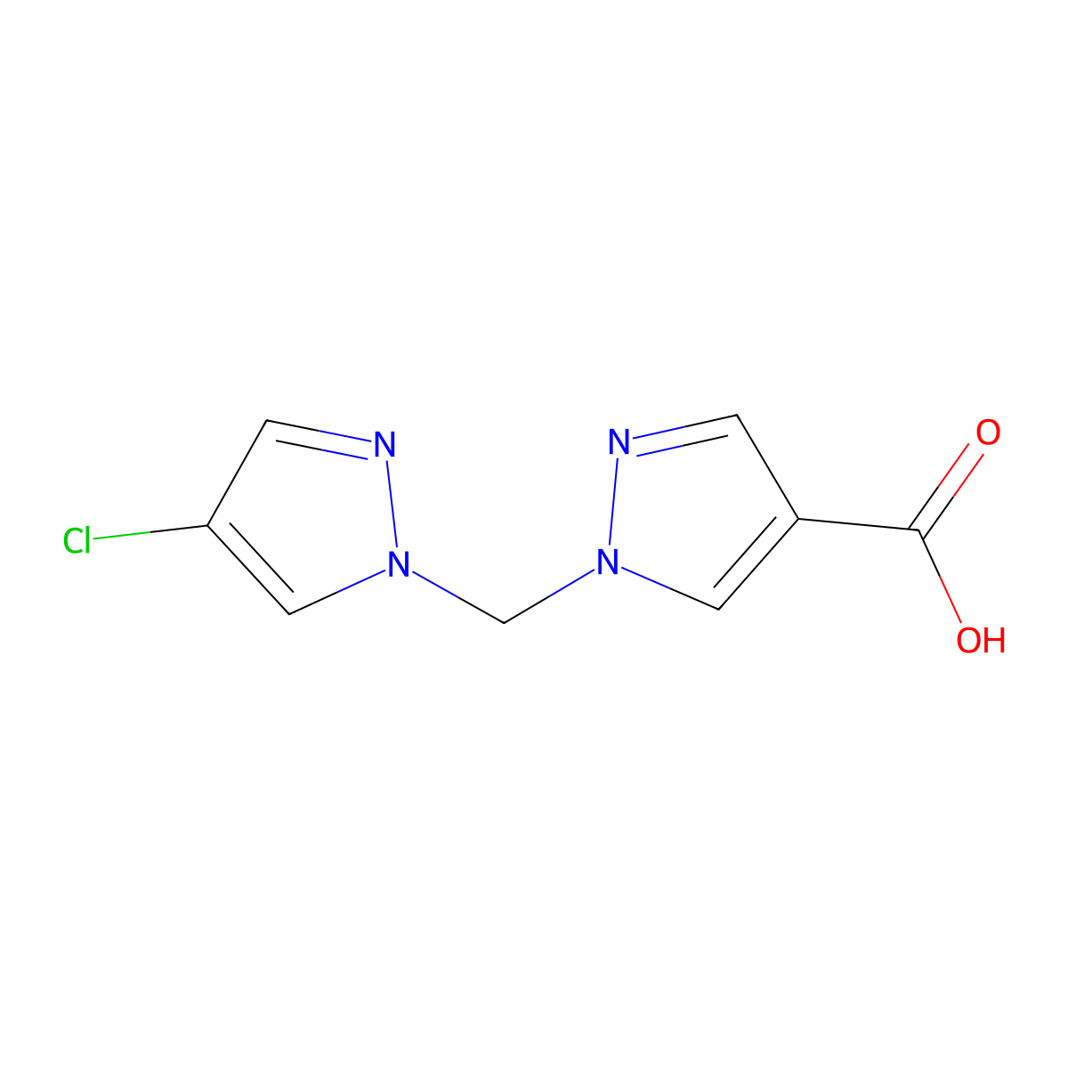 1-[(4-chloro-1H-pyrazol-1-yl)methyl]-1H-pyrazole-4-carboxylic acid molecular structure, CAS 1006452-63-6