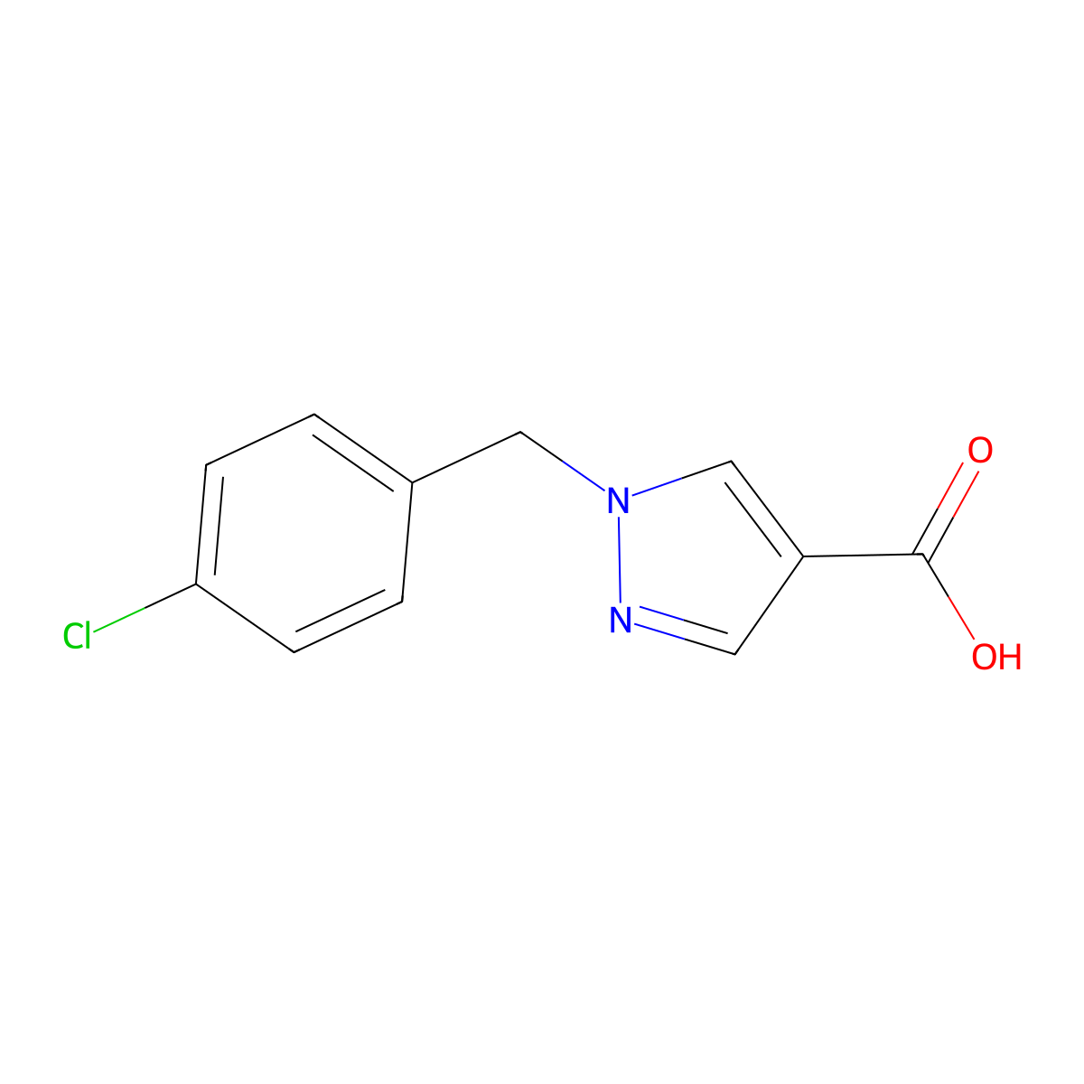 1-((4-chlorophenyl)methyl)-1H-pyrazole-4-carboxylic acid molecular structure, CAS 1006452-71-6