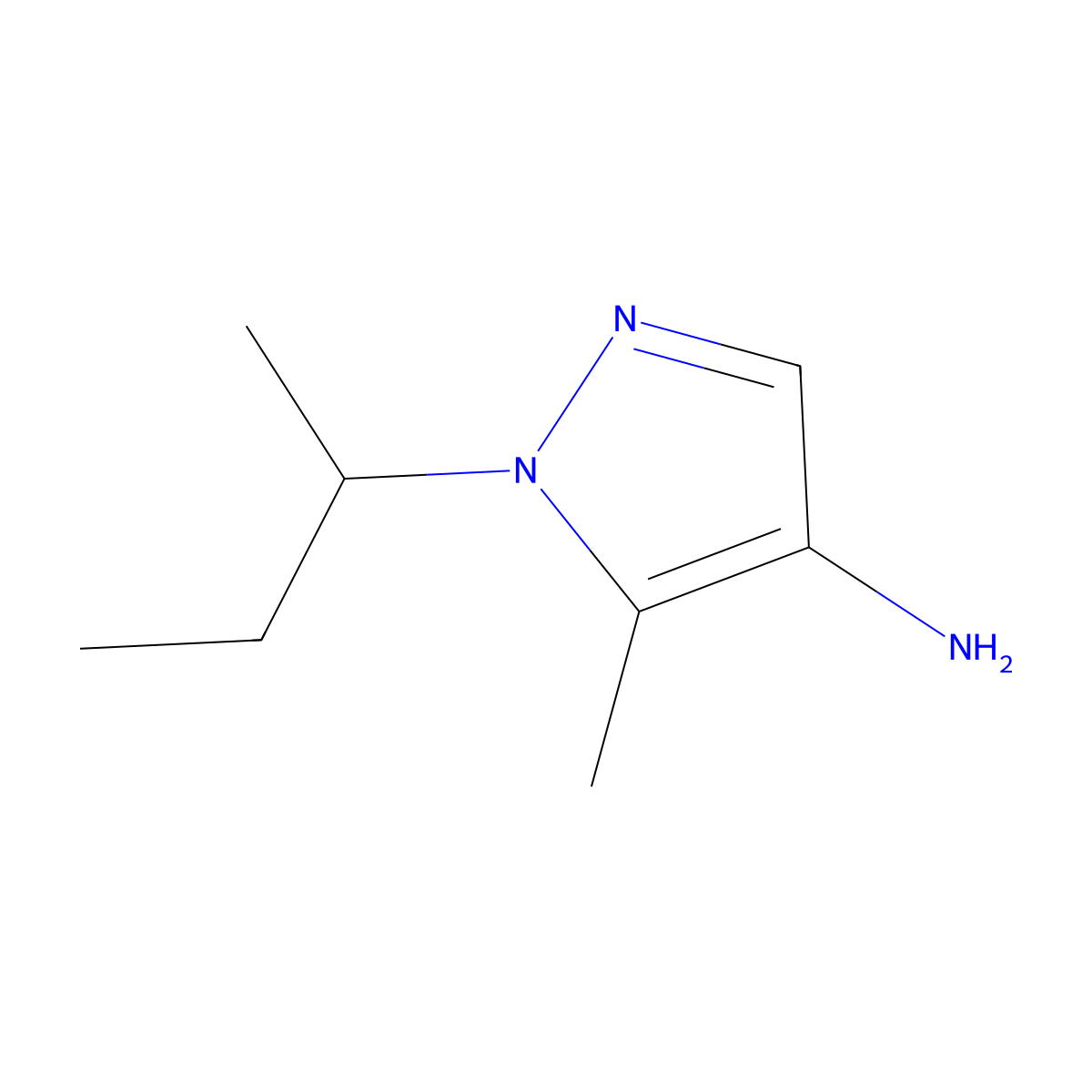 1-(butan-2-yl)-5-methyl-1H-pyrazol-4-amine molecular structure, CAS 1006453-84-4