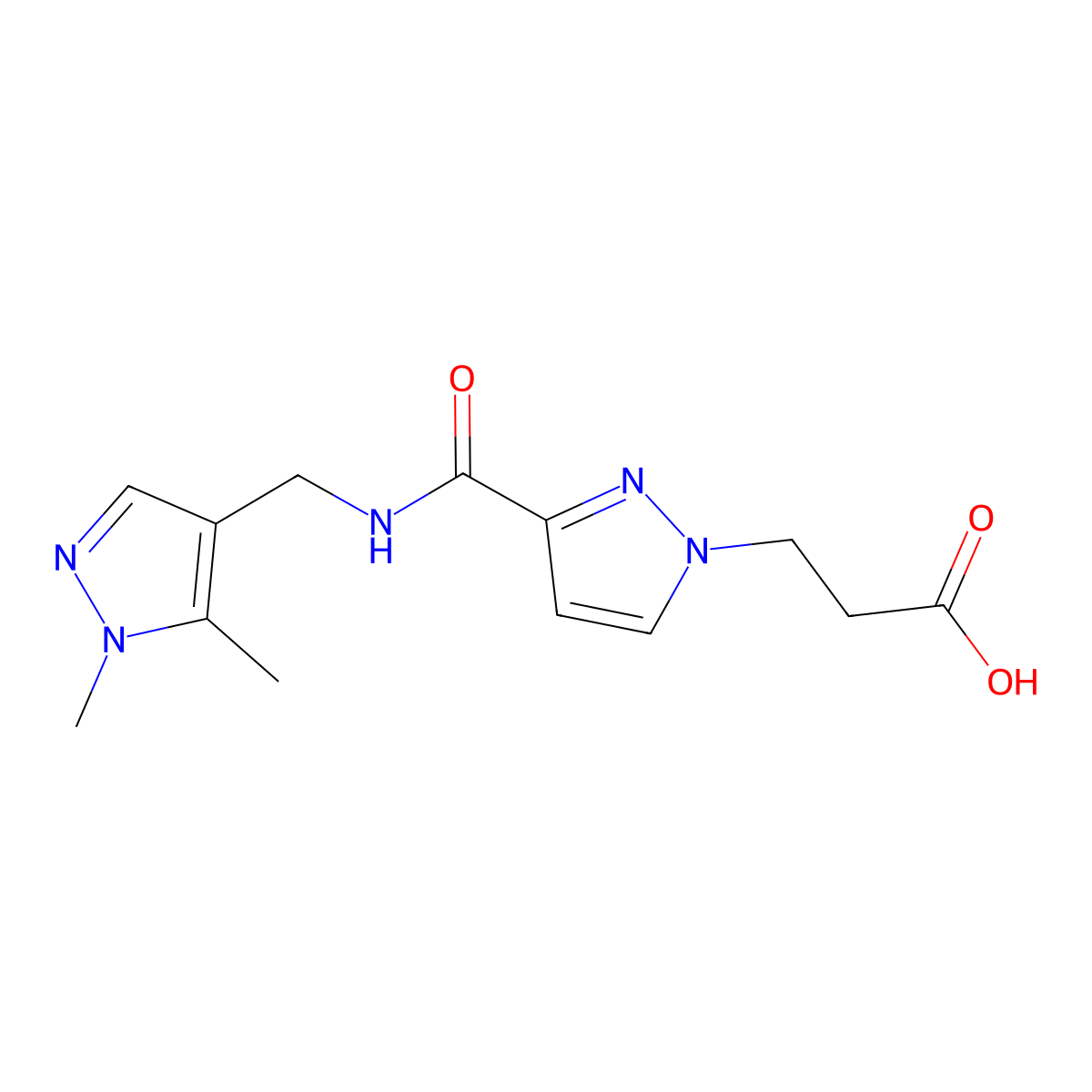 3-(3-(((1,5-Dimethyl-1H-pyrazol-4-yl)methyl)carbamoyl)-1H-pyrazol-1-yl)propanoic acid molecular structure, CAS 1006453-95-7