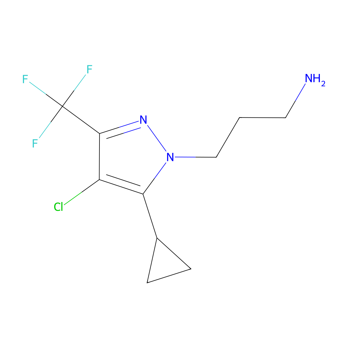 3-(4-Chloro-5-cyclopropyl-3-(trifluoromethyl)-1H-pyrazol-1-yl)propan-1-amine molecular structure, CAS 1006454-49-4