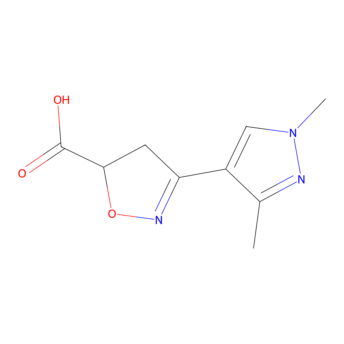 3-(1,3-dimethyl-1H-pyrazol-4-yl)-4,5-dihydro-1,2-oxazole-5-carboxylic acid molecular structure, CAS 1006454-88-1