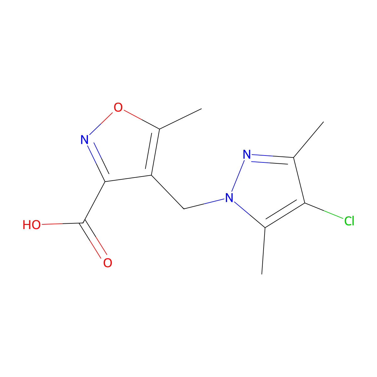 4-[(4-chloro-3,5-dimethyl-1H-pyrazol-1-yl)methyl]-5-methylisoxazole-3-carboxylic acid molecular structure, CAS 1006455-02-2