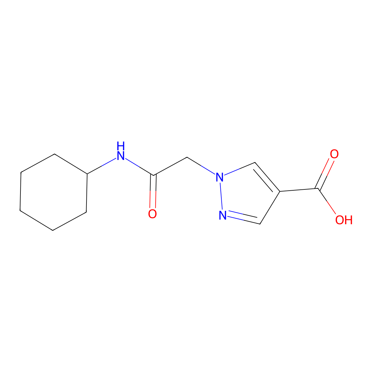1-[(cyclohexylcarbamoyl)methyl]-1H-pyrazole-4-carboxylic acid molecular structure, CAS 1006455-09-9