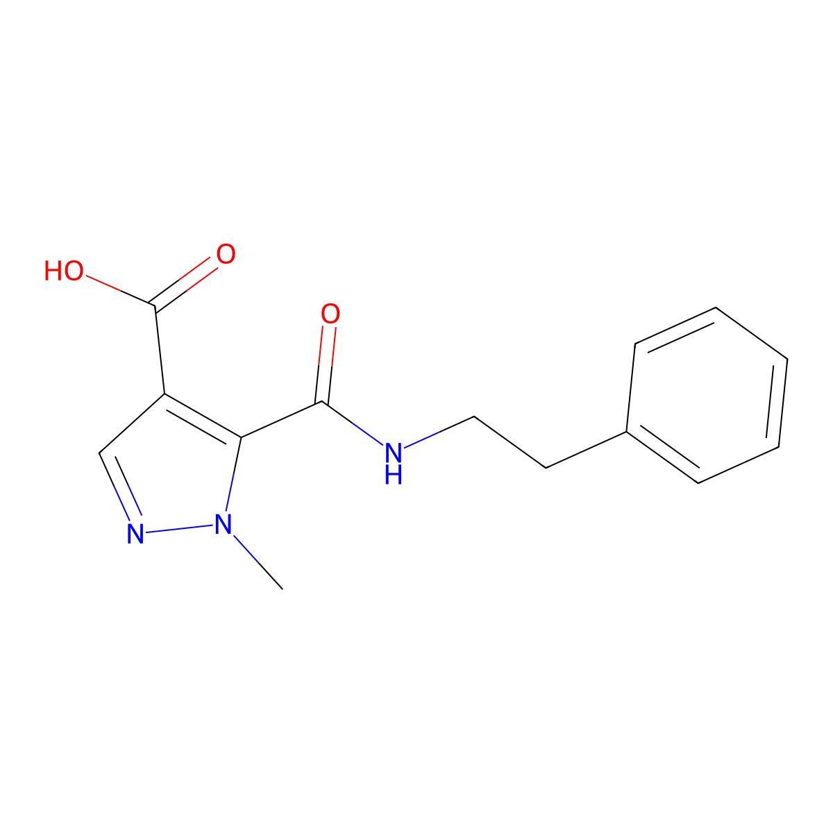 1-methyl-5-[N-(2-phenylethyl)carbamoyl]pyrazole-4-carboxylic acid molecular structure, CAS 1006455-80-6