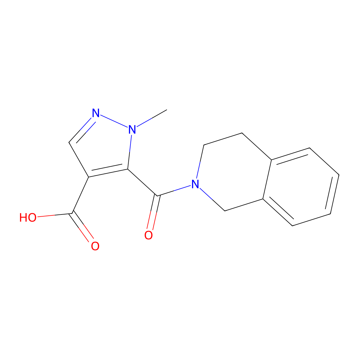 5-(3,4-dihydroisoquinolin-2(1H)-ylcarbonyl)-1-methyl-1H-pyrazole-4-carboxylic acid molecular structure, CAS 1006455-90-8