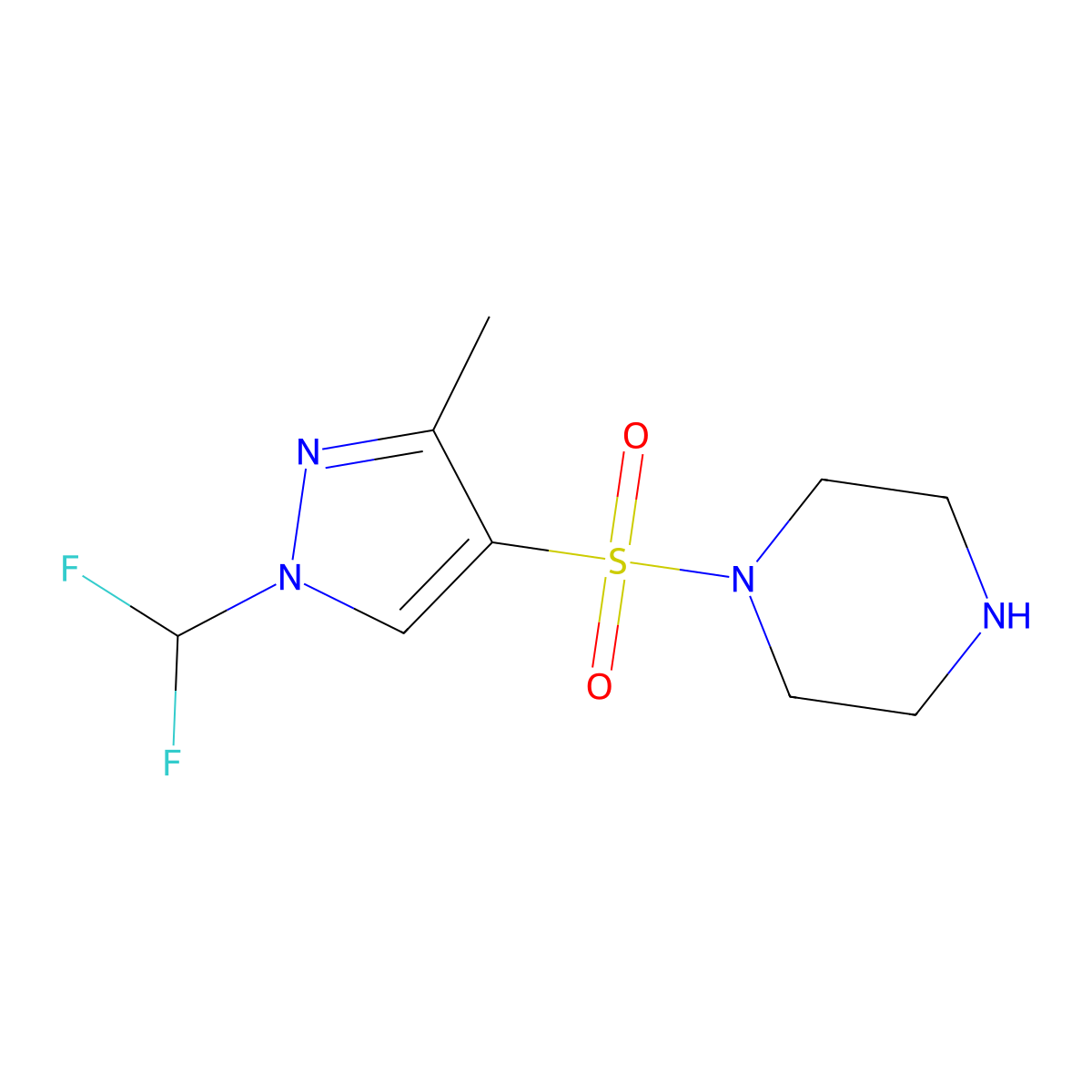 1-((1-(Difluoromethyl)-3-methyl-1H-pyrazol-4-yl)sulfonyl)piperazine molecular structure, CAS 1006456-13-8