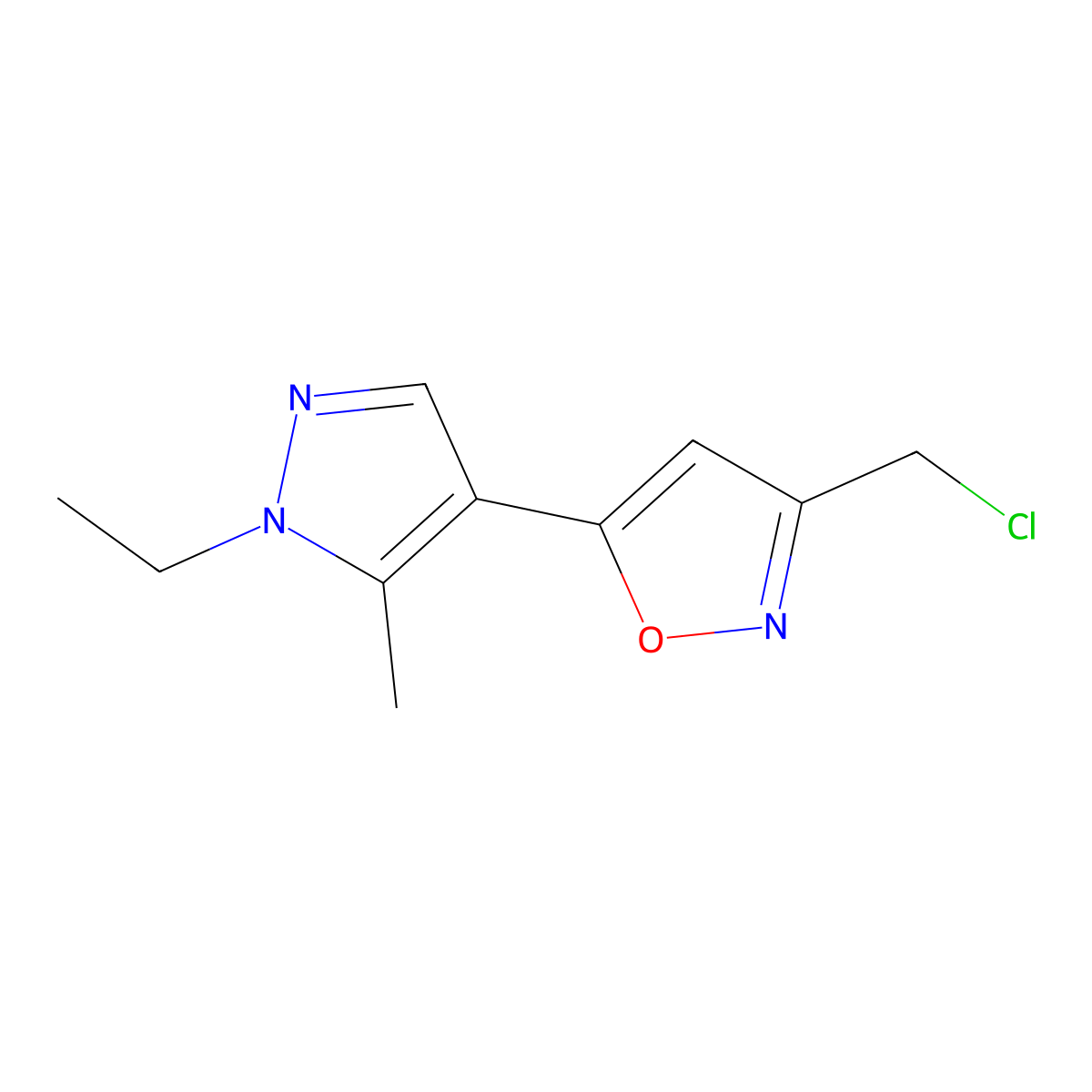 3-(Chloromethyl)-5-(1-ethyl-5-methyl-1H-pyrazol-4-YL)isoxazole molecular structure, CAS 1006456-47-8