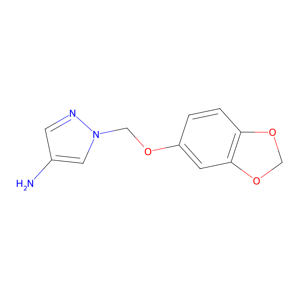 1-((Benzo[d][1,3]dioxol-5-yloxy)methyl)-1H-pyrazol-4-amine molecular structure, CAS 1006456-78-5