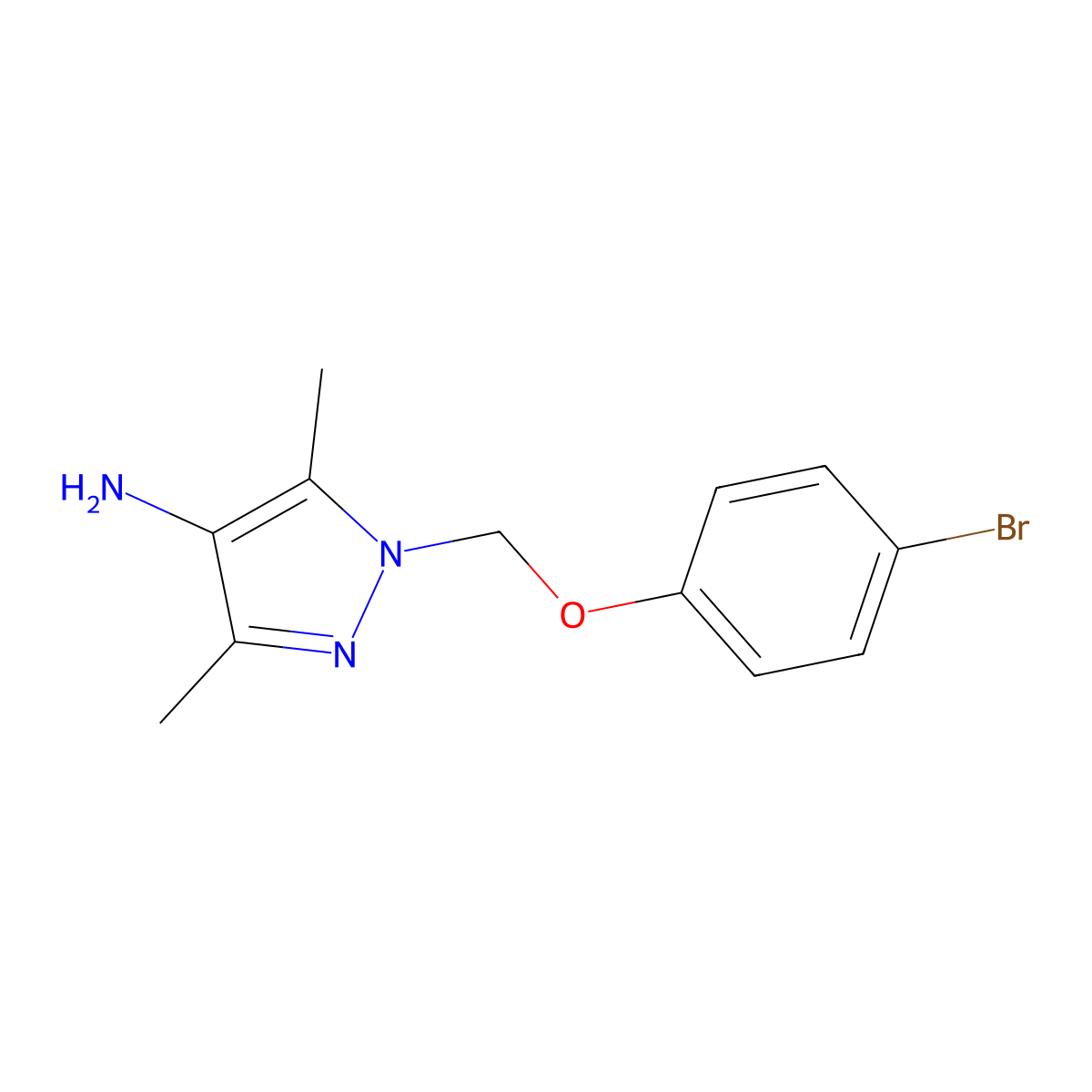 1-((4-Bromophenoxy)methyl)-3,5-dimethyl-1H-pyrazol-4-amine molecular structure, CAS 1006457-23-3