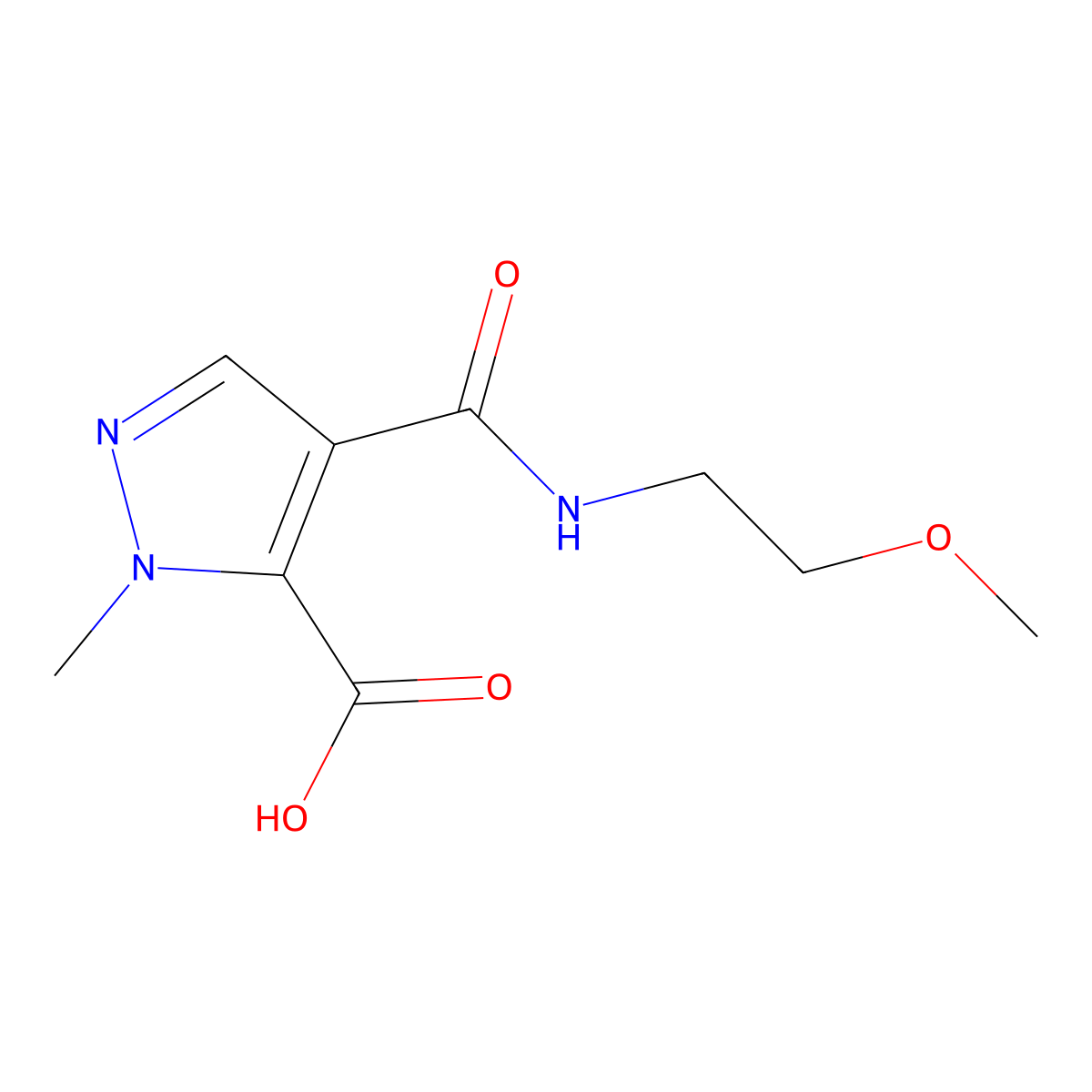 4-((2-Methoxyethyl)carbamoyl)-1-methyl-1H-pyrazole-5-carboxylic acid molecular structure, CAS 1006457-35-7