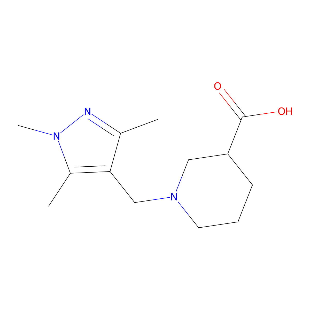 1-[(1,3,5-trimethyl-1H-pyrazol-4-yl)methyl]piperidine-3-carboxylic acid molecular structure, CAS 1006457-52-8