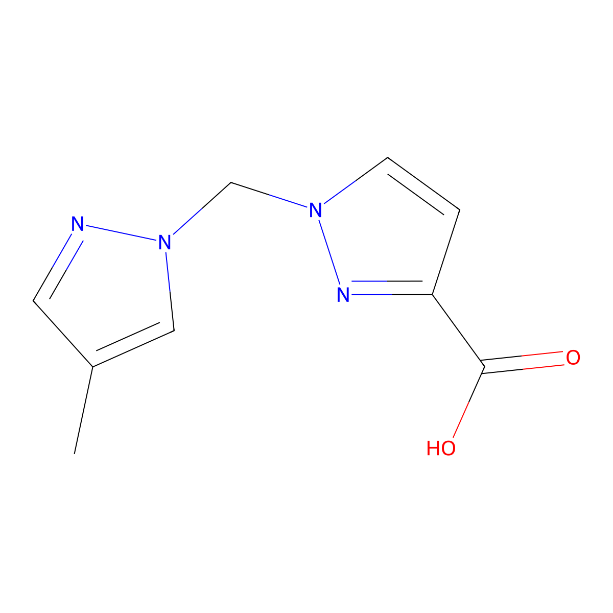 1-[(4-methyl-1H-pyrazol-1-yl)methyl]-1H-pyrazole-3-carboxylic acid molecular structure, CAS 1006459-05-7