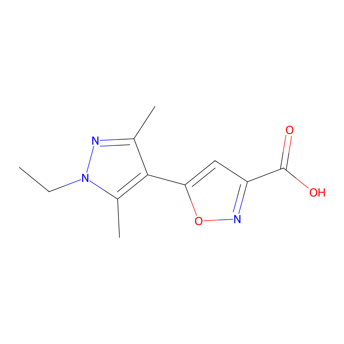 5-(1-ethyl-3,5-dimethyl-1H-pyrazol-4-yl)isoxazole-3-carboxylic acid molecular structure, CAS 1006459-06-8