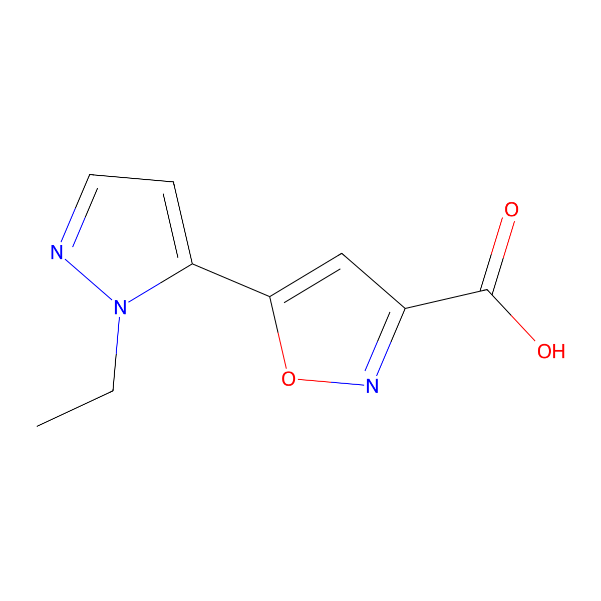 5-(1-ethyl-1H-pyrazol-5-yl)-1,2-oxazole-3-carboxylic acid molecular structure, CAS 1006459-13-7