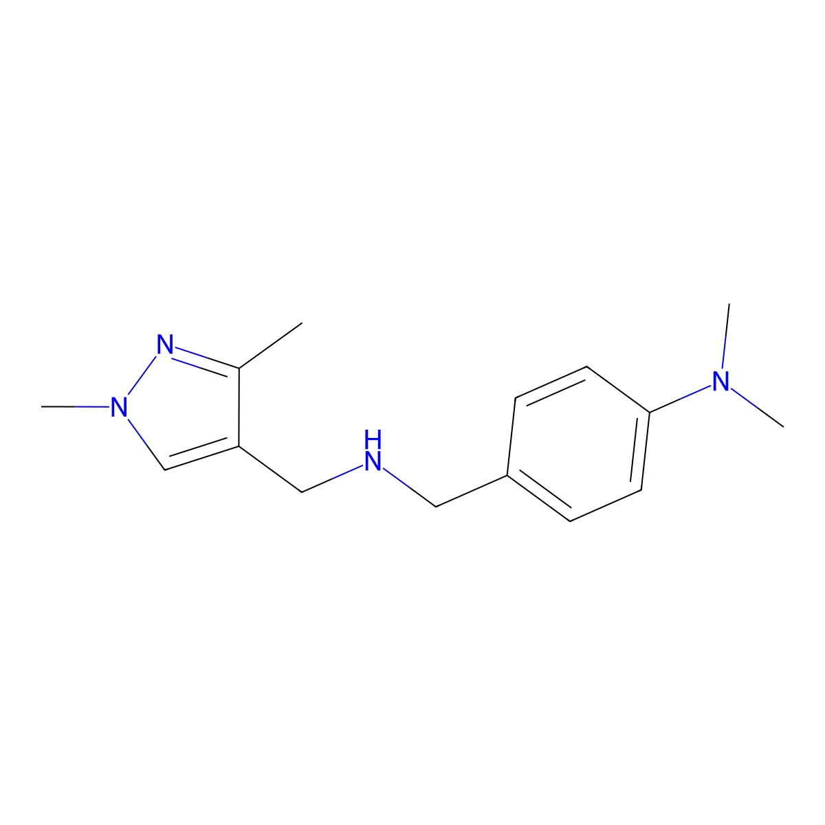 4-((((1,3-Dimethyl-1H-pyrazol-4-yl)methyl)amino)methyl)-N,N-dimethylaniline molecular structure, CAS 1006461-43-3