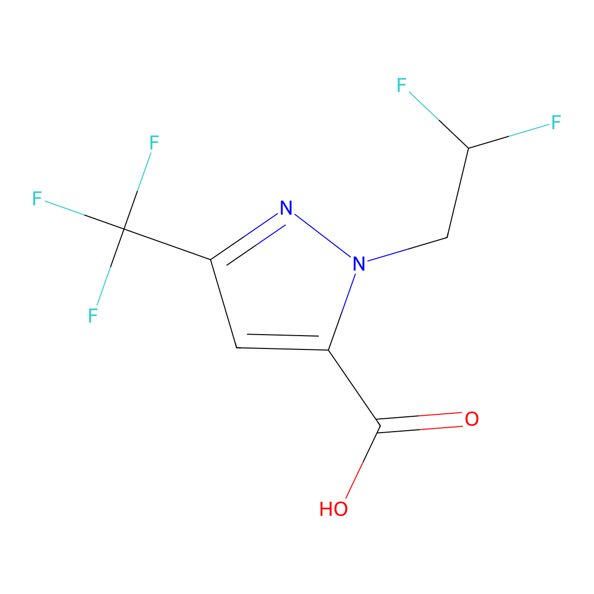 1-(2,2-difluoroethyl)-3-(trifluoromethyl)-1H-pyrazole-5-carboxylic acid molecular structure, CAS 1006462-23-2
