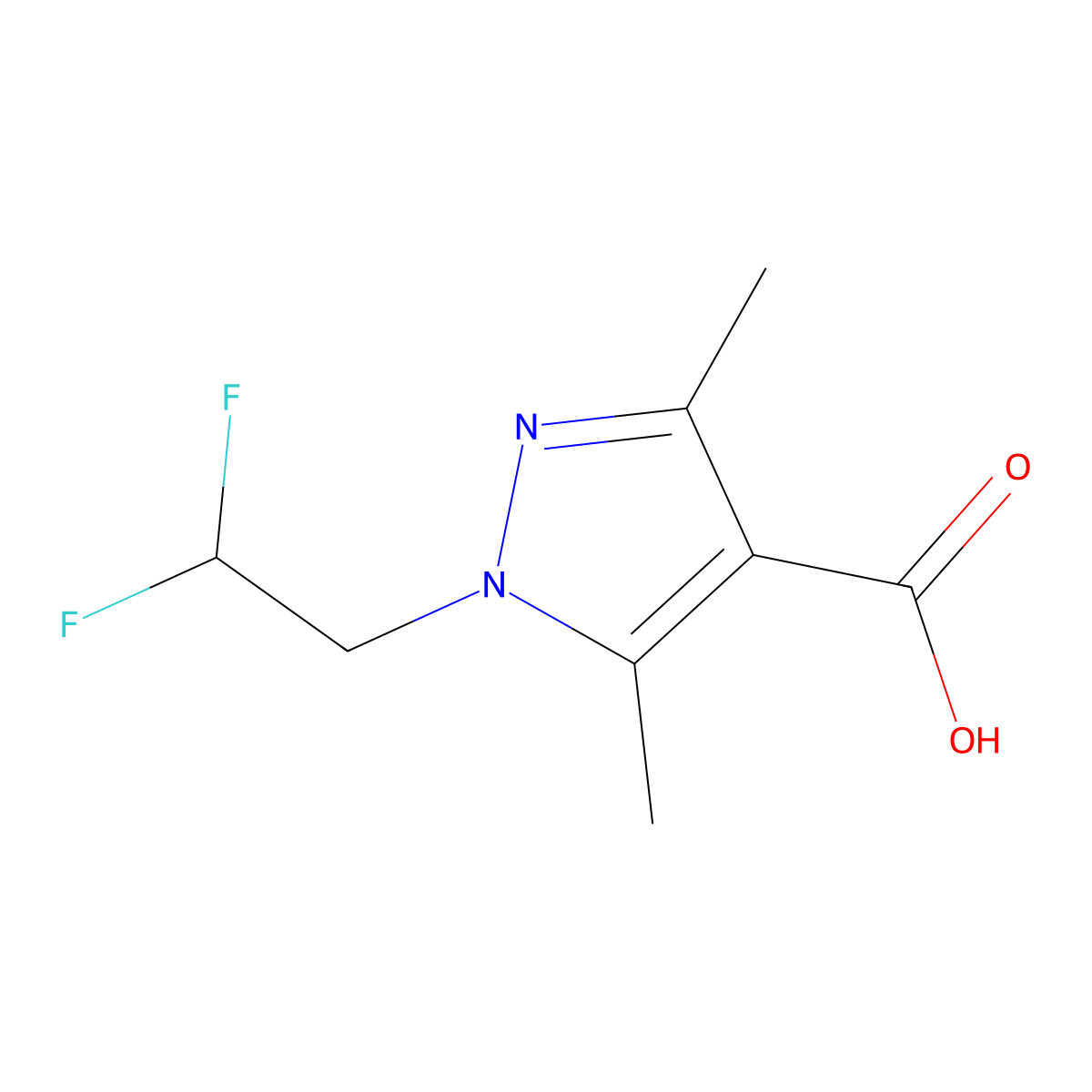 1-(2,2-difluoroethyl)-3,5-dimethyl-1H-pyrazole-4-carboxylic acid molecular structure, CAS 1006462-35-6