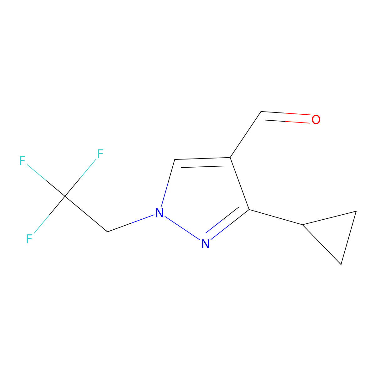 3-cyclopropyl-1-(2,2,2-trifluoroethyl)-1H-pyrazole-4-carbaldehyde molecular structure, CAS 1006462-81-2
