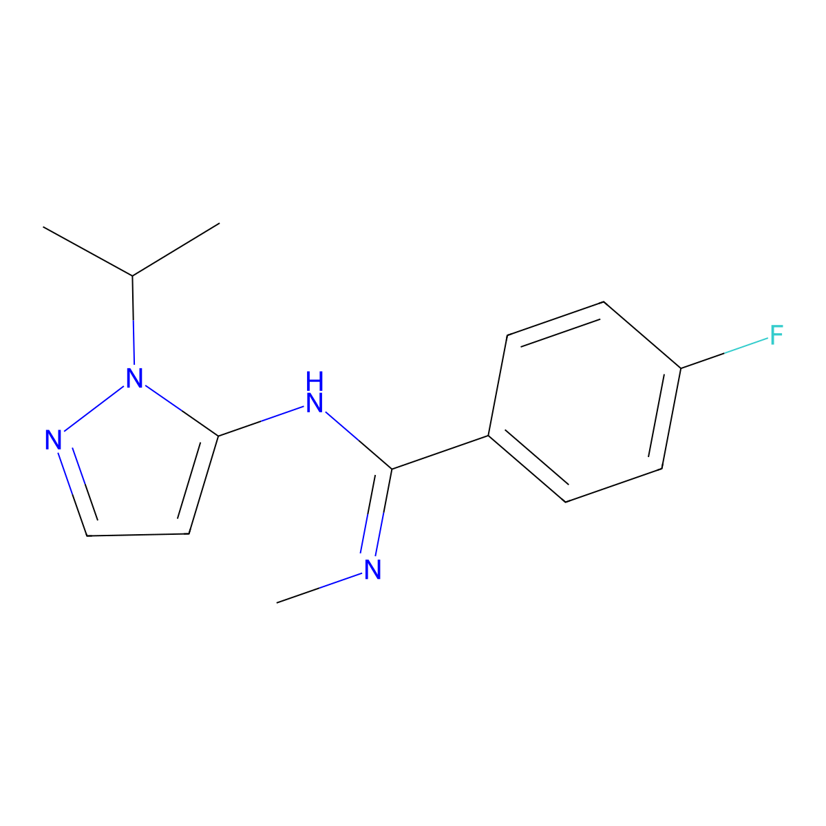 4-fluoro-N-methyl-N'-[1-(propan-2-yl)-1H-pyrazol-5-yl]benzene-1-carboximidamide molecular structure, CAS 1006463-55-3