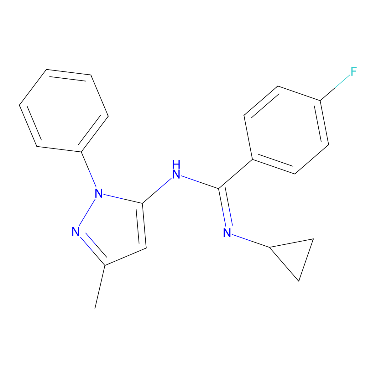 N-cyclopropyl-4-fluoro-N'-(3-methyl-1-phenyl-1H-pyrazol-5-yl)benzene-1-carboximidamide molecular structure, CAS 1006463-59-7