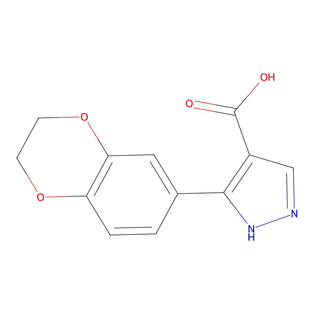 3-(2,3-dihydro-1,4-benzodioxin-6-yl)-1H-pyrazole-4-carboxylic acid molecular structure, CAS 1006464-12-5