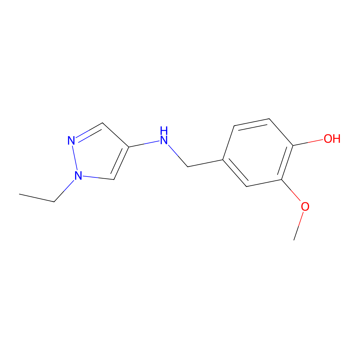 4-(((1-Ethyl-1H-pyrazol-4-yl)amino)methyl)-2-methoxyphenol molecular structure, CAS 1006464-15-8