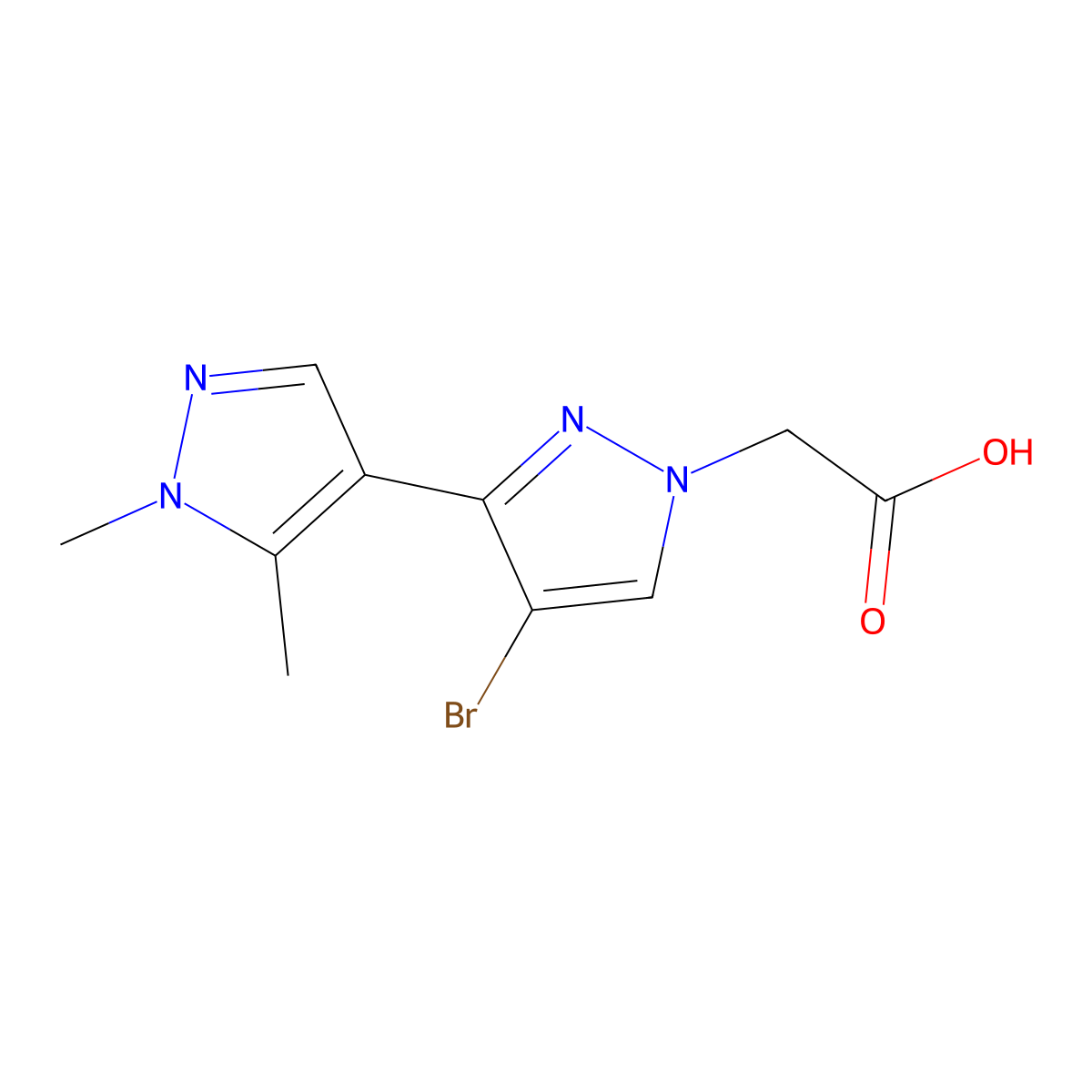 2-[4-bromo-3-(1,5-dimethyl-1H-pyrazol-4-yl)-1H-pyrazol-1-yl]acetic acid molecular structure, CAS 1006464-57-8