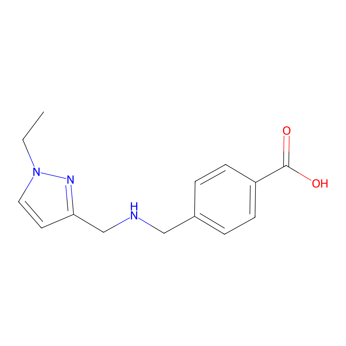 4-((((1-Ethyl-1H-pyrazol-3-yl)methyl)amino)methyl)benzoic acid molecular structure, CAS 1006465-75-3