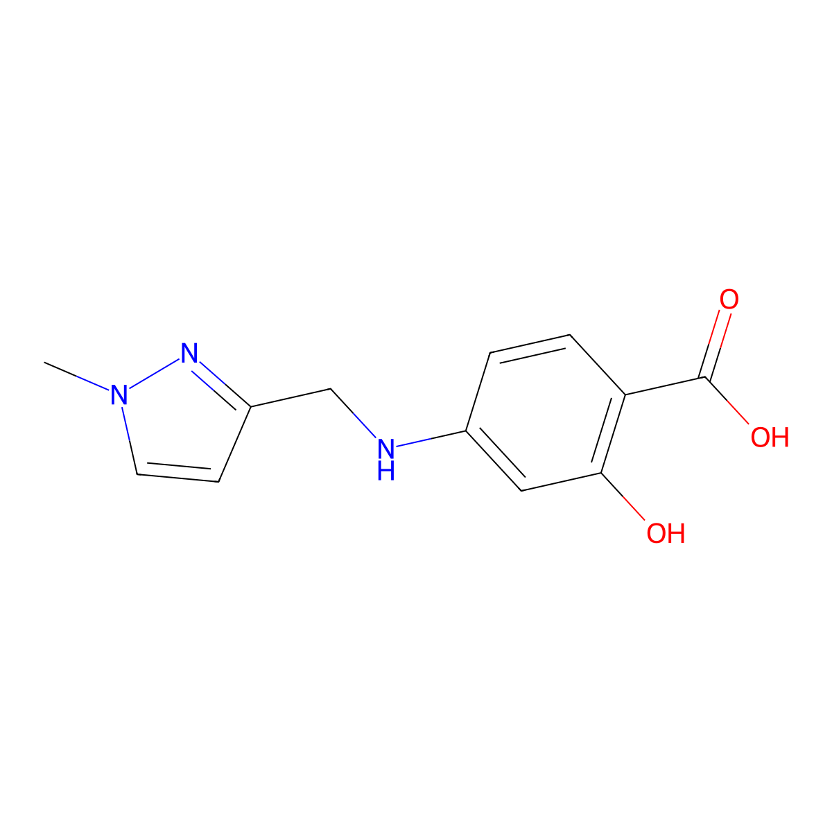 2-hydroxy-4-(((1-methyl-1H-pyrazol-3-yl)methyl)amino)benzoic acid molecular structure, CAS 1006465-90-2