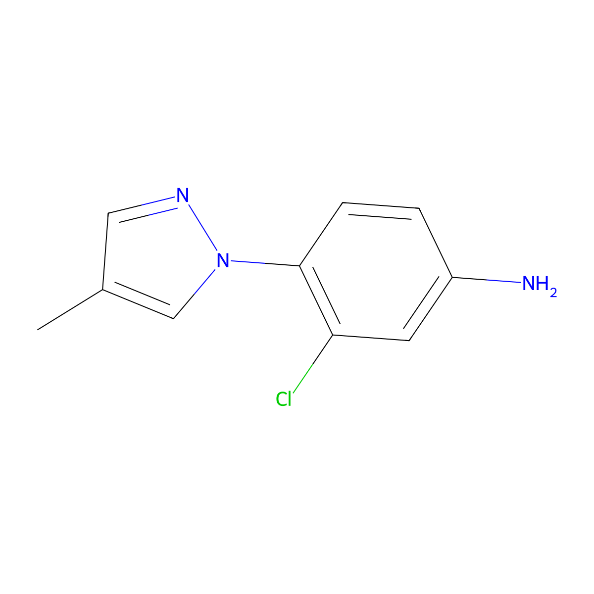 3-chloro-4-(4-methyl-1H-pyrazol-1-yl)aniline molecular structure, CAS 1006467-53-3