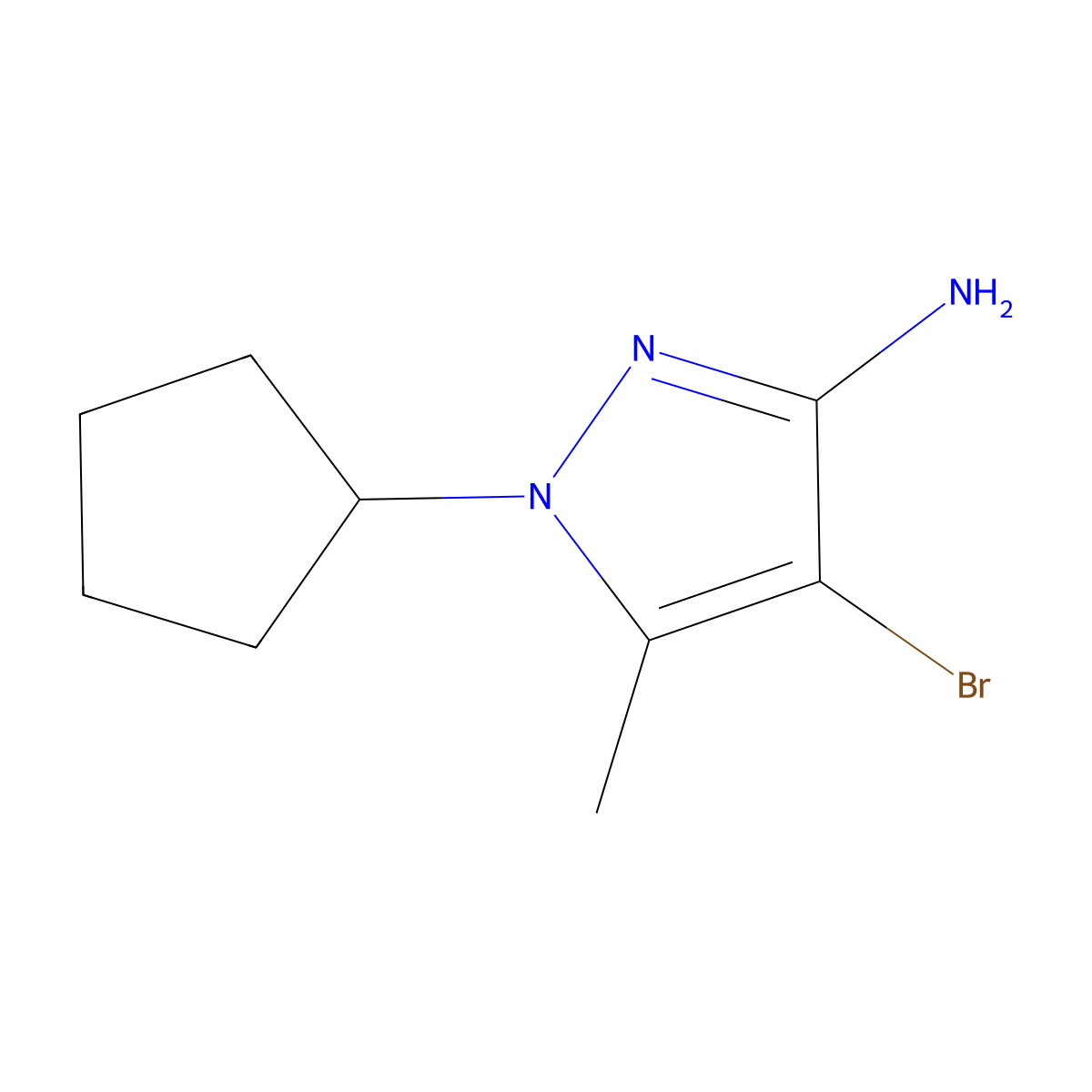 4-Bromo-1-cyclopentyl-5-methyl-1H-pyrazol-3-amine molecular structure, CAS 1006470-75-2