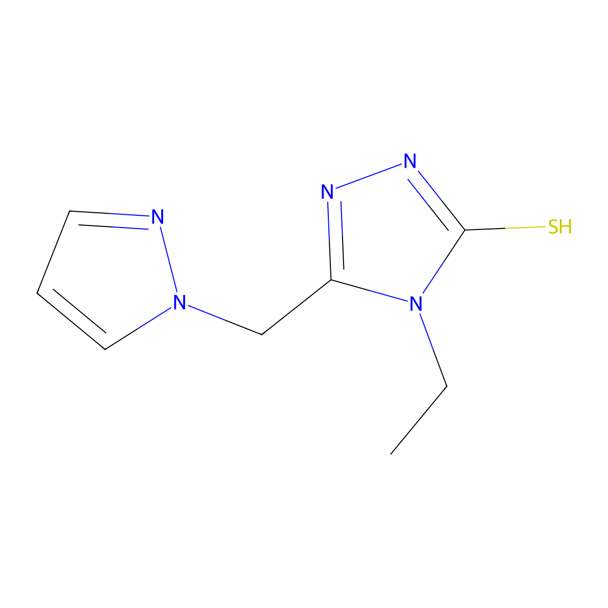 4-ethyl-5-(1H-pyrazol-1-ylmethyl)-4H-1,2,4-triazole-3-thiol molecular structure, CAS 1006470-96-7