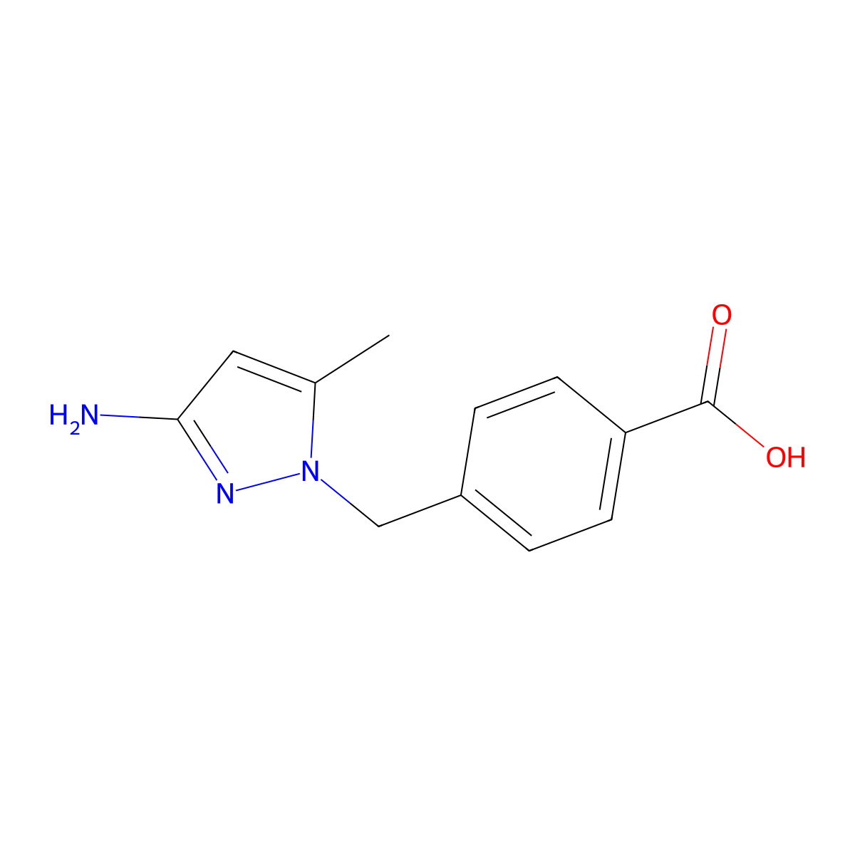 4-[(3-Amino-5-methyl-1H-pyrazol-1-YL)methyl]benzoic acid molecular structure, CAS 1006471-15-3