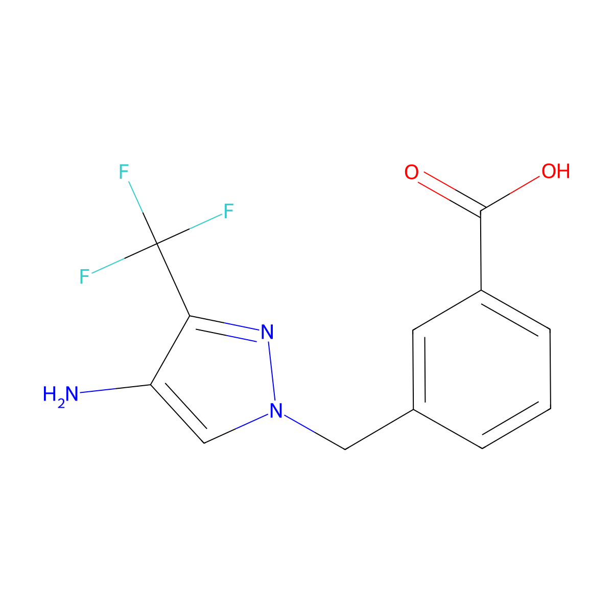 3-{[4-amino-3-(trifluoromethyl)-1H-pyrazol-1-yl]methyl}benzoic acid molecular structure, CAS 1006471-27-7