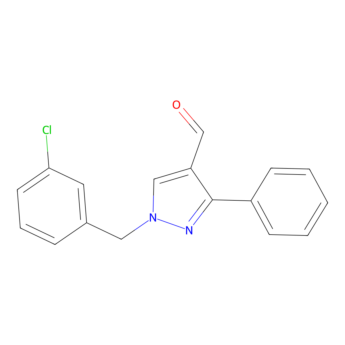 1-(3-chlorobenzyl)-3-phenyl-1H-pyrazole-4-carbaldehyde molecular structure, CAS 1006472-07-6