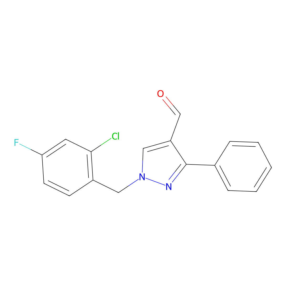 1-(2-chloro-4-fluorobenzyl)-3-phenyl-1H-pyrazole-4-carbaldehyde molecular structure, CAS 1006472-09-8