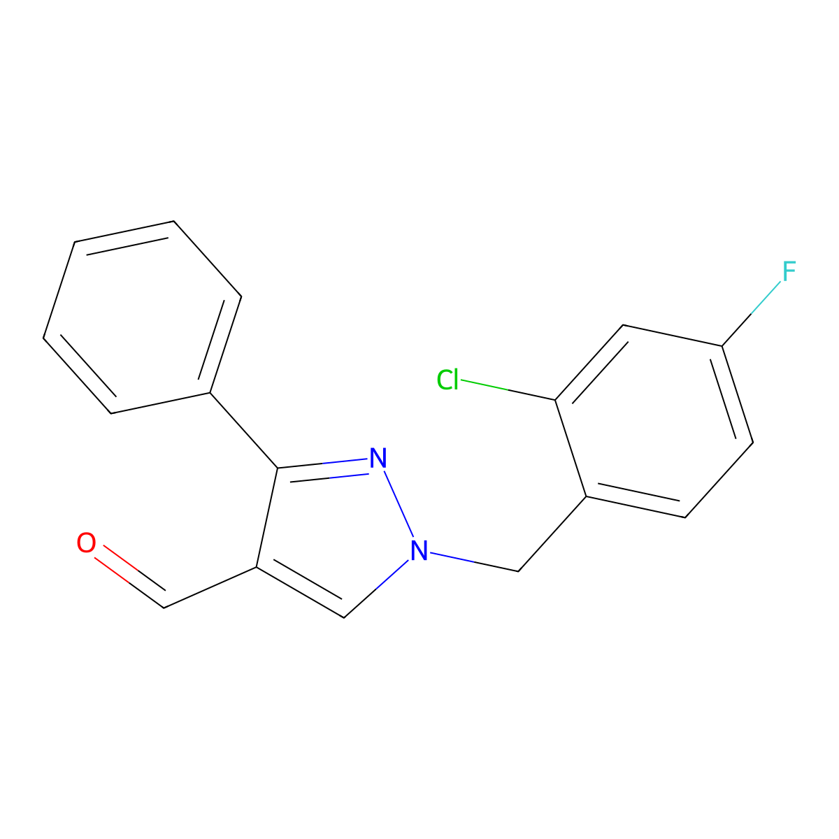 1-(2-chloro-4-fluorobenzyl)-3-phenyl-1H-pyrazole-4-carbaldehyde molecular structure, CAS 1006472-09-8
