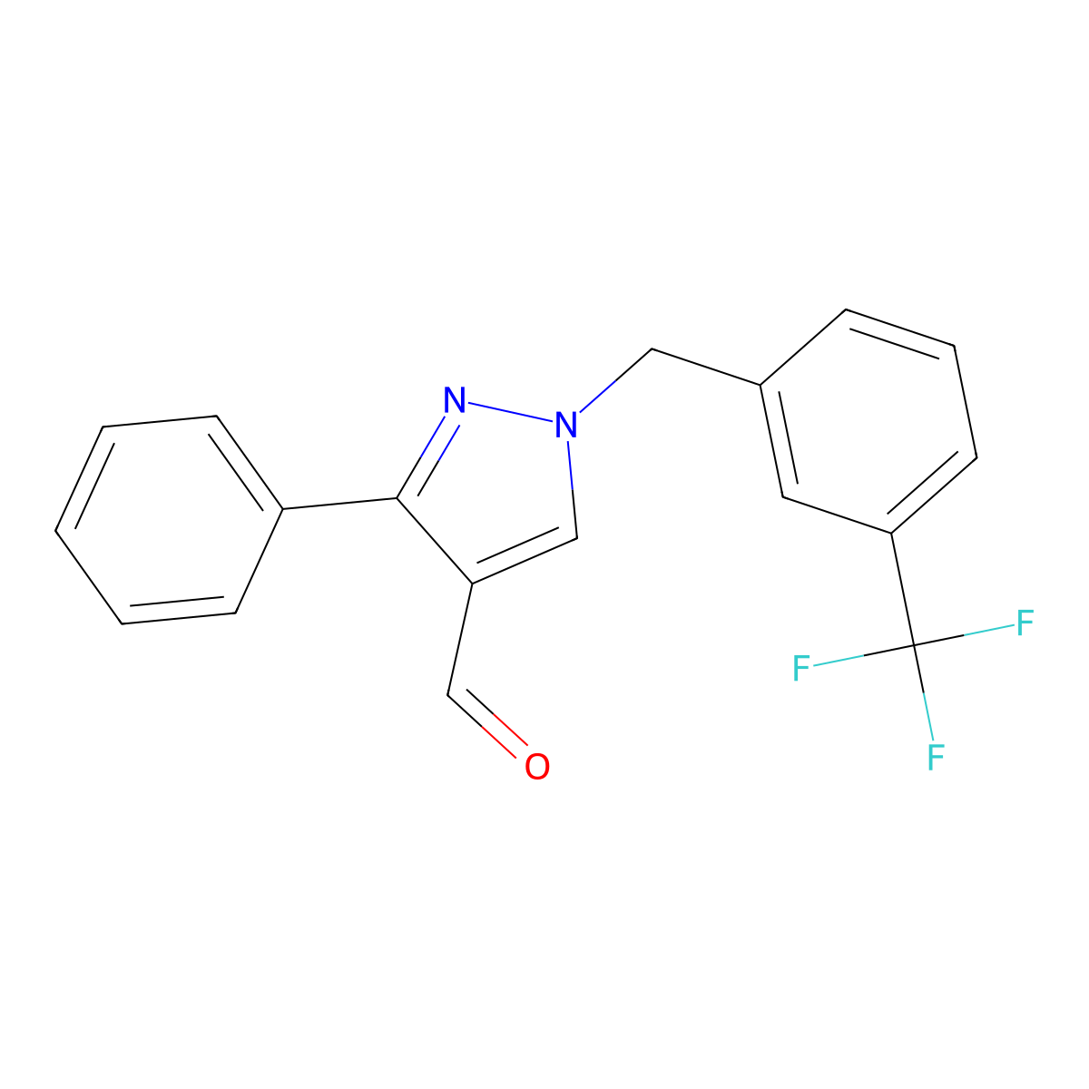 3-phenyl-1-[3-(trifluoromethyl)benzyl]-1H-pyrazole-4-carbaldehyde molecular structure, CAS 1006472-12-3