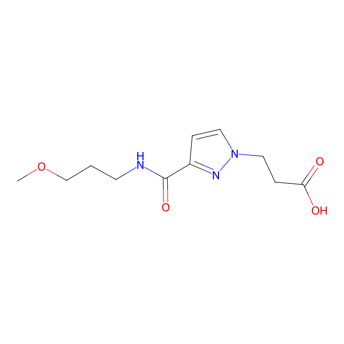 3-{3-[(3-methoxypropyl)carbamoyl]-1H-pyrazol-1-yl}propanoic acid molecular structure, CAS 1006472-36-1