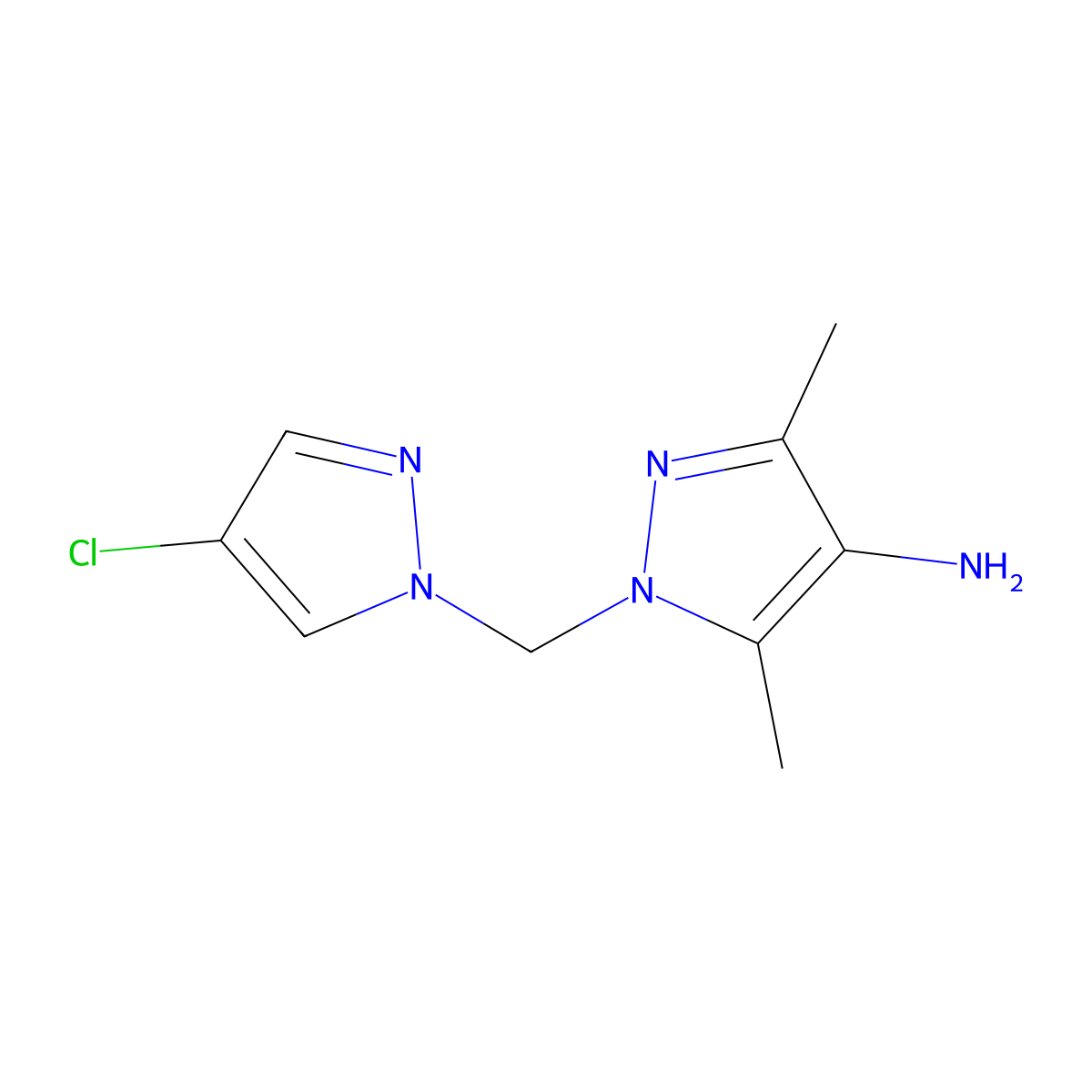 1-[(4-chloro-1H-pyrazol-1-yl)methyl]-3,5-dimethyl-1H-pyrazol-4-amine molecular structure, CAS 1006473-09-1