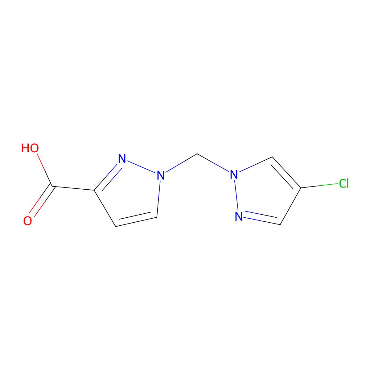 1-[(4-chloro-1H-pyrazol-1-yl)methyl]-1H-pyrazole-3-carboxylic acid molecular structure, CAS 1006473-16-0