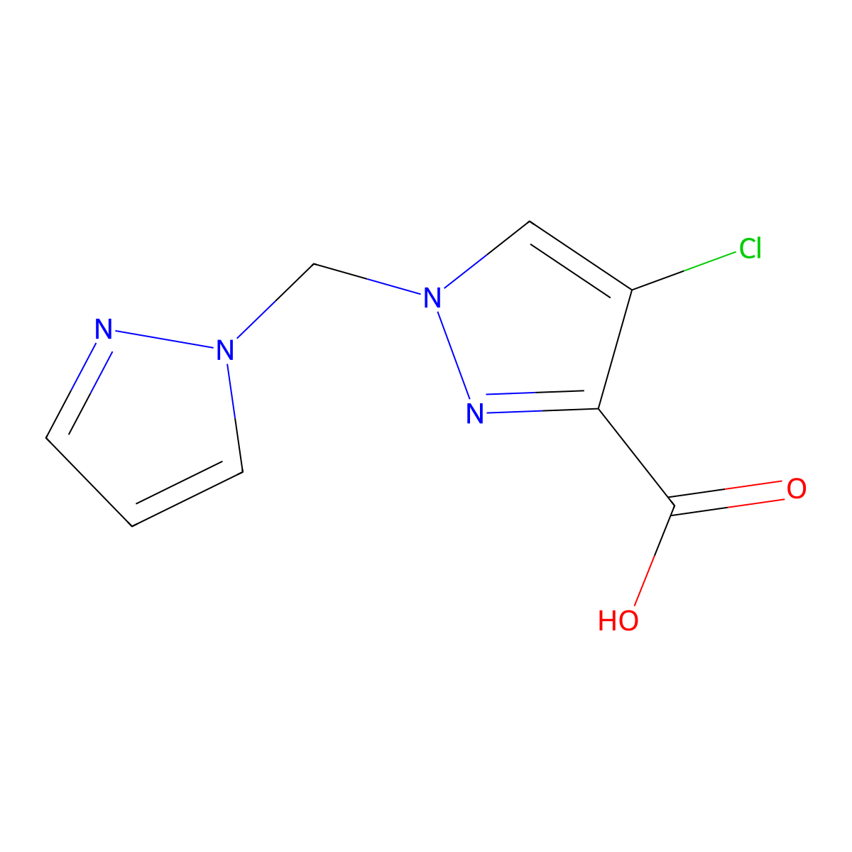4-chloro-1-(1H-pyrazol-1-ylmethyl)-1H-pyrazole-3-carboxylic acid molecular structure, CAS 1006473-31-9