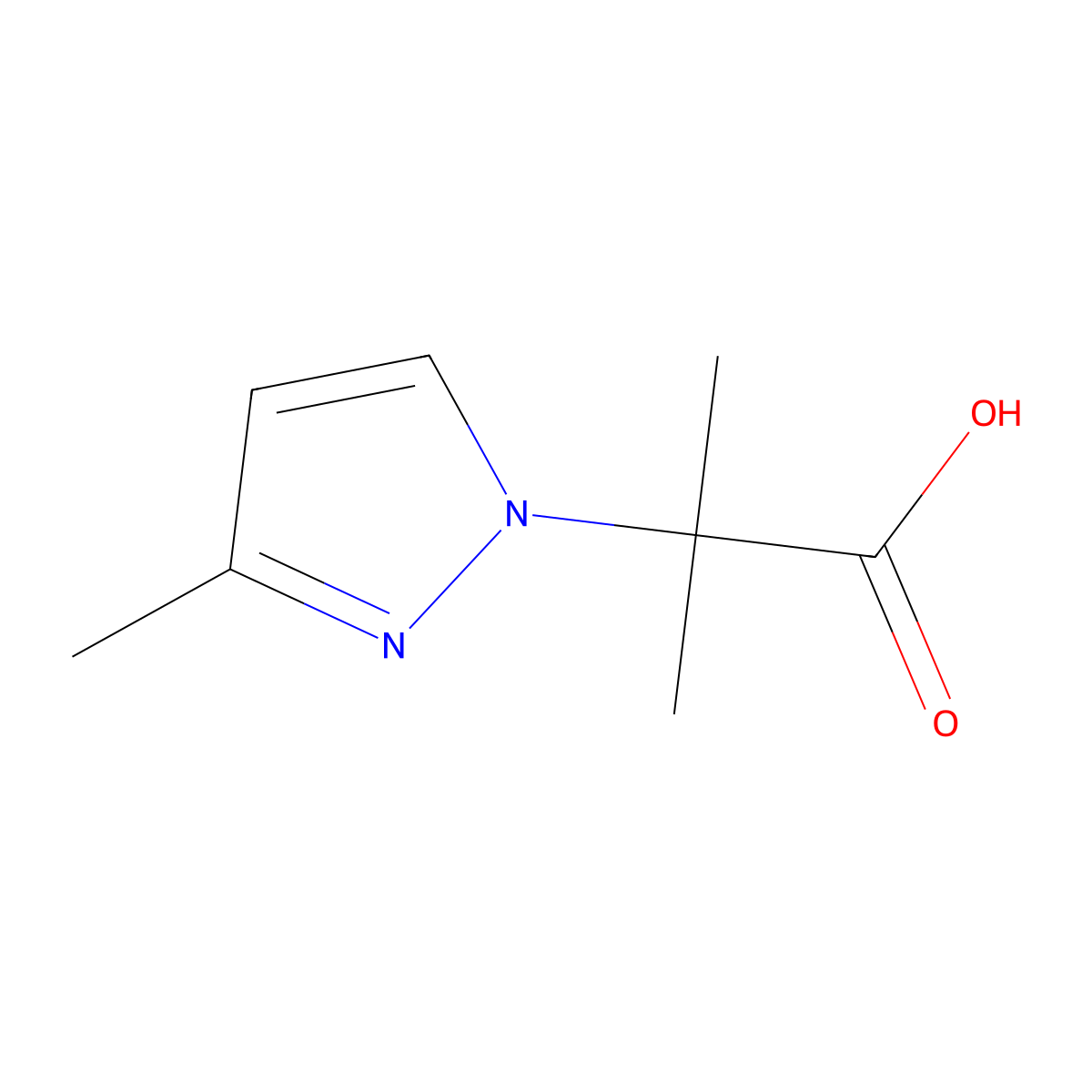 2-methyl-2-(3-methyl-1H-pyrazol-1-yl)propanoic acid molecular structure, CAS 1006473-52-4