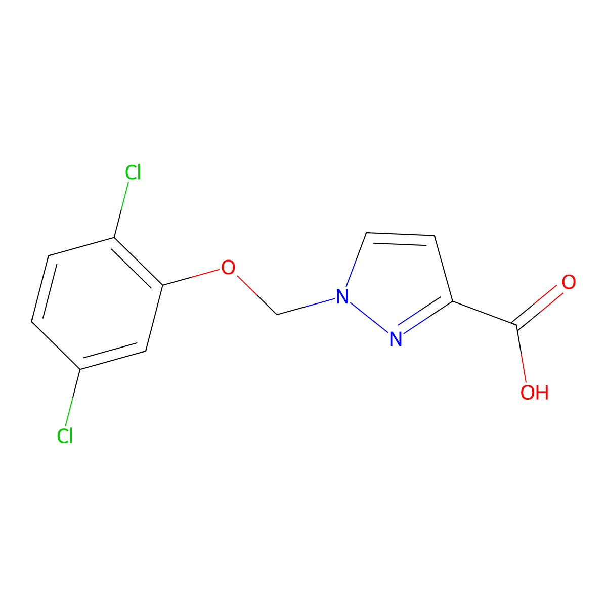 1-((2,5-Dichlorophenoxy)methyl)-1H-pyrazole-3-carboxylic acid molecular structure, CAS 1006474-43-6